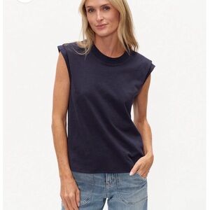 Six Fifty Rolled Sleeve Muscle Tee Navy 100% Cotton Womens Large NWT